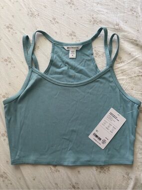 Athleta Teal Signature Ribbed Wide Binding Double-Strap Crop Tank